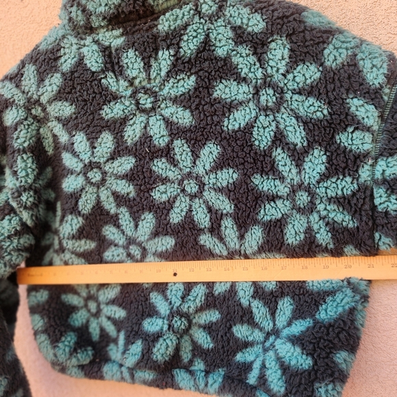 HOLLISTER Sherpa Jacket Medium Green Floral Full Zip Soft Cozy Tone On Tone - Picture 8 of 10